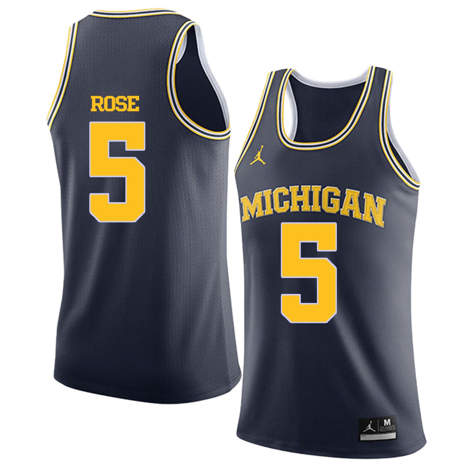 Men Jordan University of Michigan Basketball Navy #5 Rose Customized NCAA Jerseys